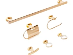 Set di 6 accessori da bagno TOCOPILLA con barre e ganci per asciugamani Oro