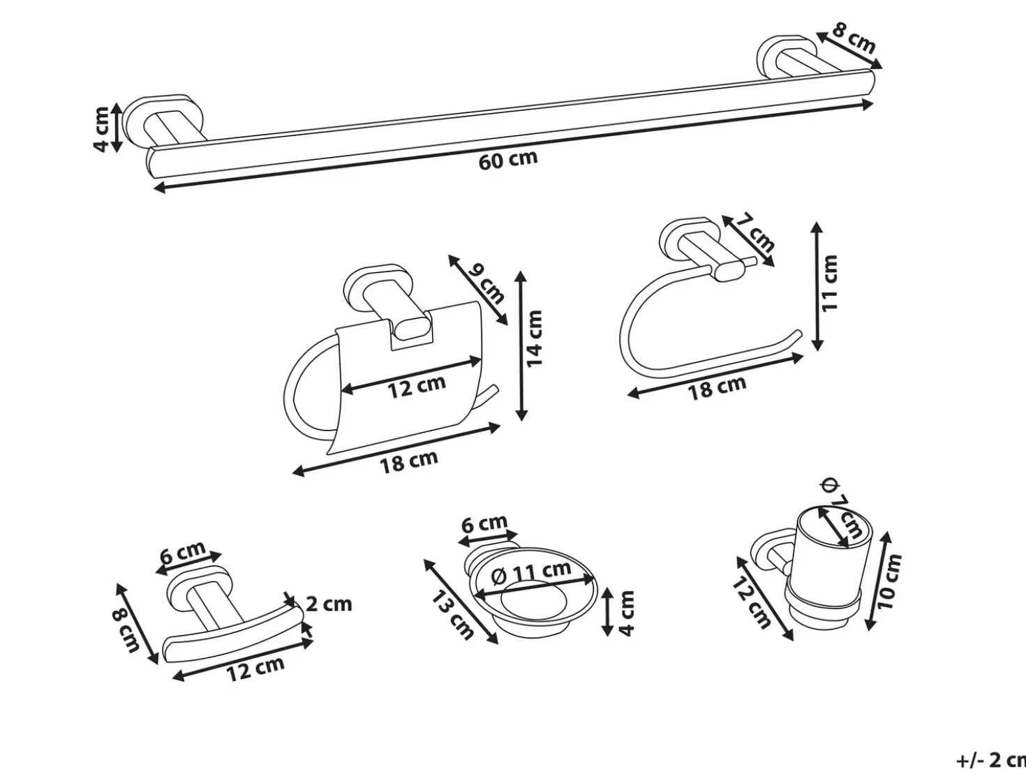 Set di 6 accessori da bagno TOCOPILLA con barre e ganci per asciugamani Oro