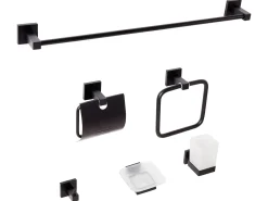 Set di 6 accessori da bagno UVITA con barre e ganci per asciugamani Nero