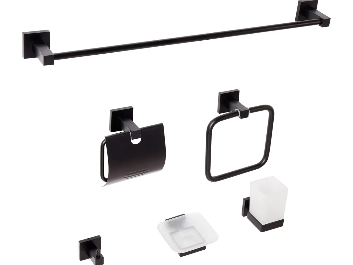 Set di 6 accessori da bagno UVITA con barre e ganci per asciugamani Nero