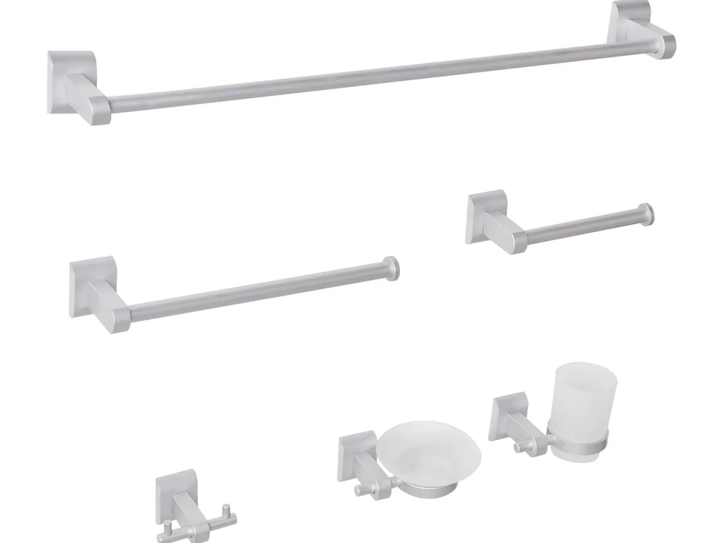 Set di 6 accessori da bagno TALARA con barre e ganci per asciugamani Argento