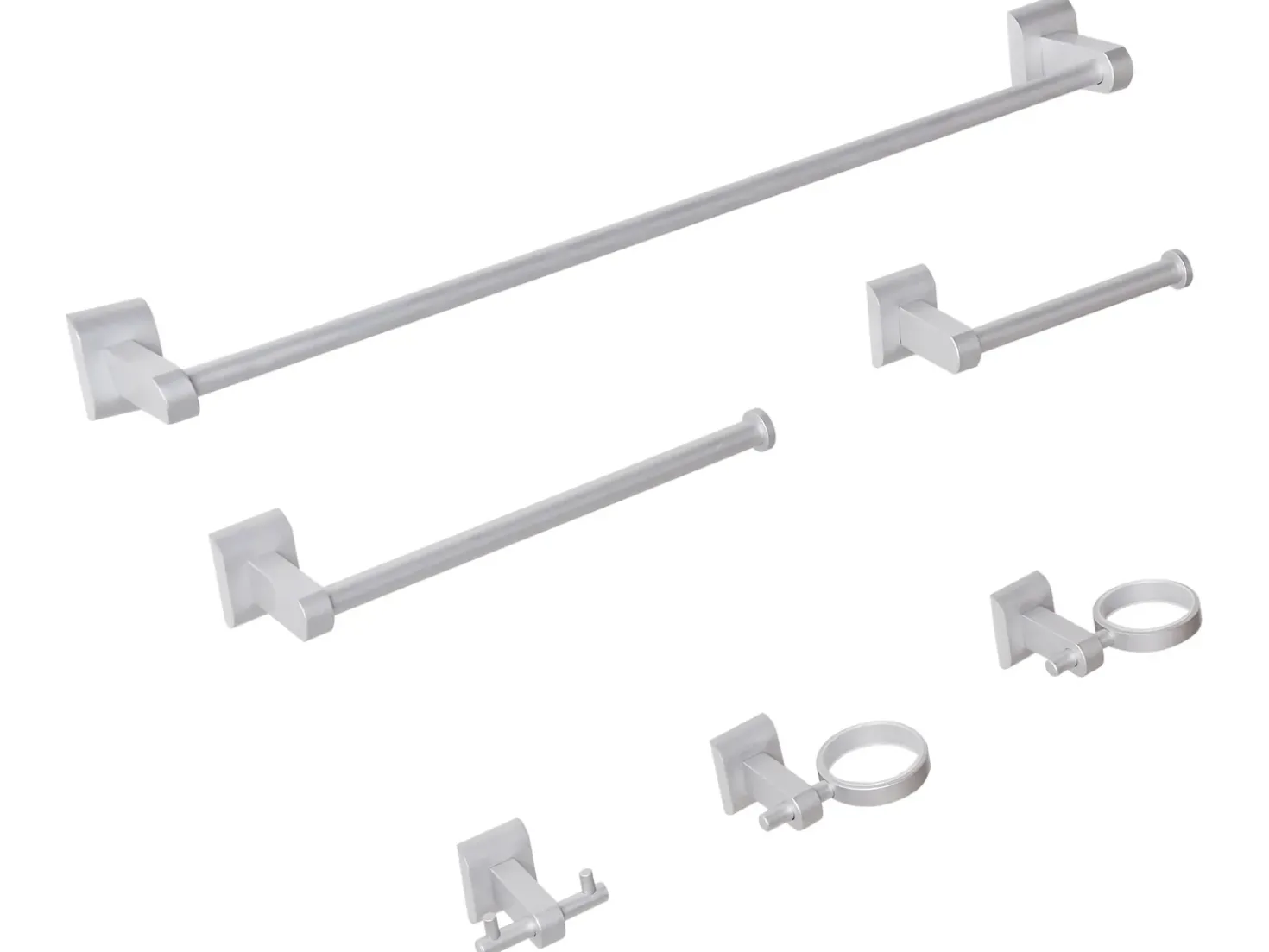 Set di 6 accessori da bagno TALARA con barre e ganci per asciugamani Argento