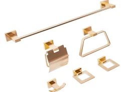 Set di 6 accessori da bagno RIOHACHA con barre e ganci per asciugamani Oro