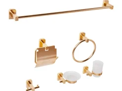 Set di 6 accessori da bagno POCONE con barre e ganci per asciugamani Oro