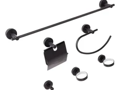 Set di 6 accessori da bagno ZARUMA con barre e ganci per asciugamani Nero