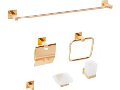 Set di 6 accessori da bagno UVITA con barre e ganci per asciugamani Oro