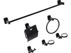 Set di 6 accessori da bagno POCONE con barre e ganci per asciugamani Nero