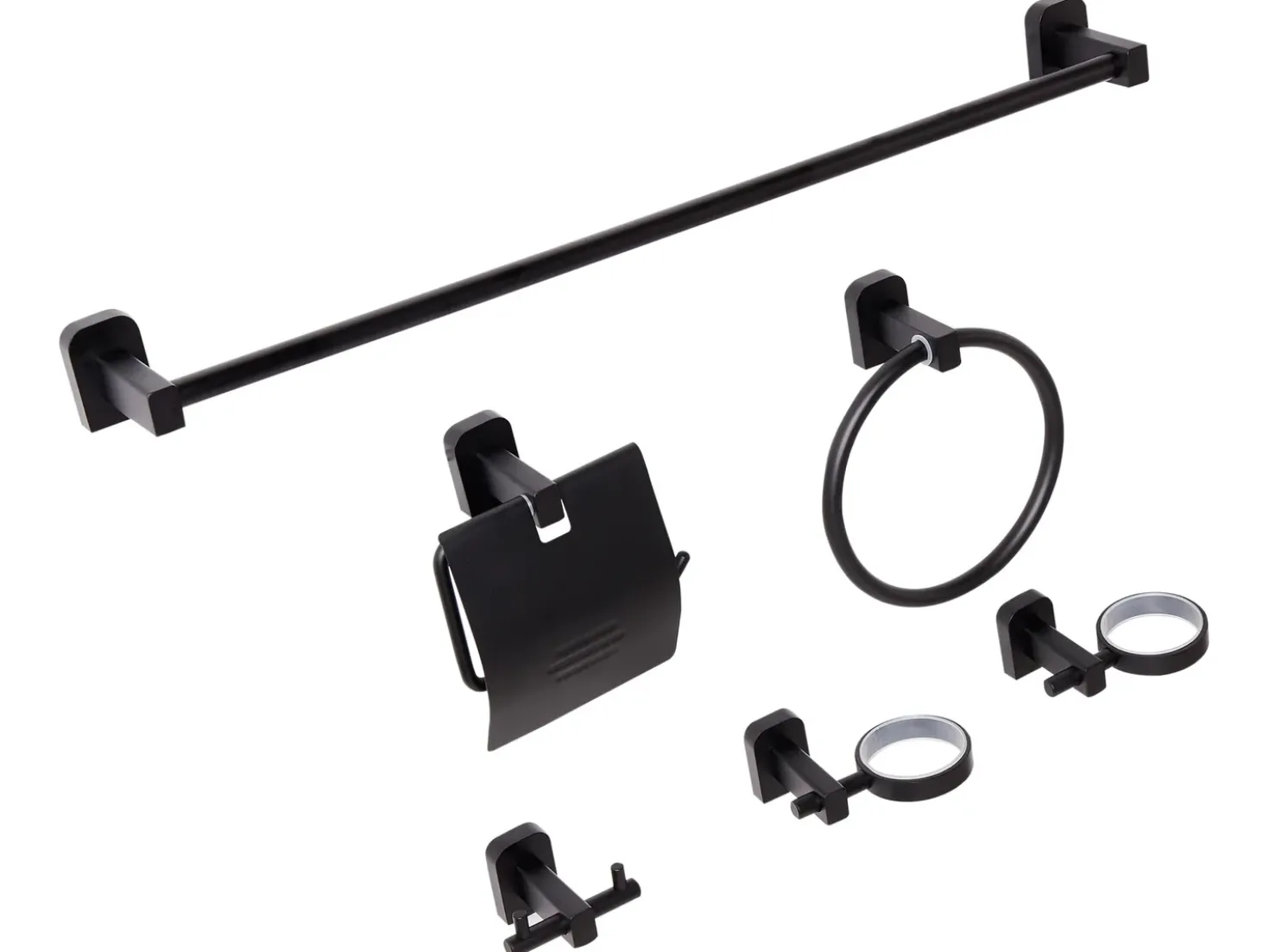 Set di 6 accessori da bagno POCONE con barre e ganci per asciugamani Nero