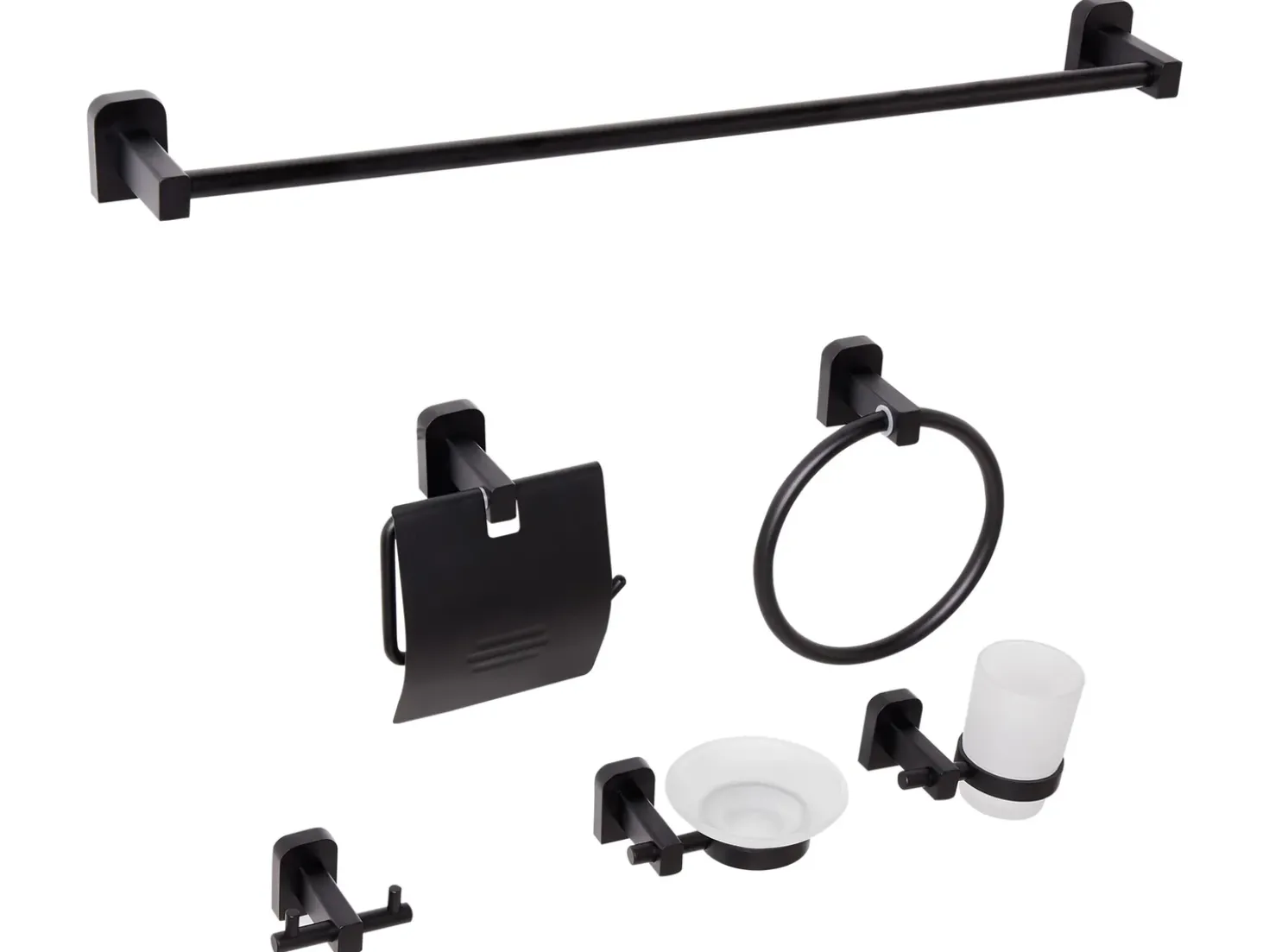 Set di 6 accessori da bagno POCONE con barre e ganci per asciugamani Nero