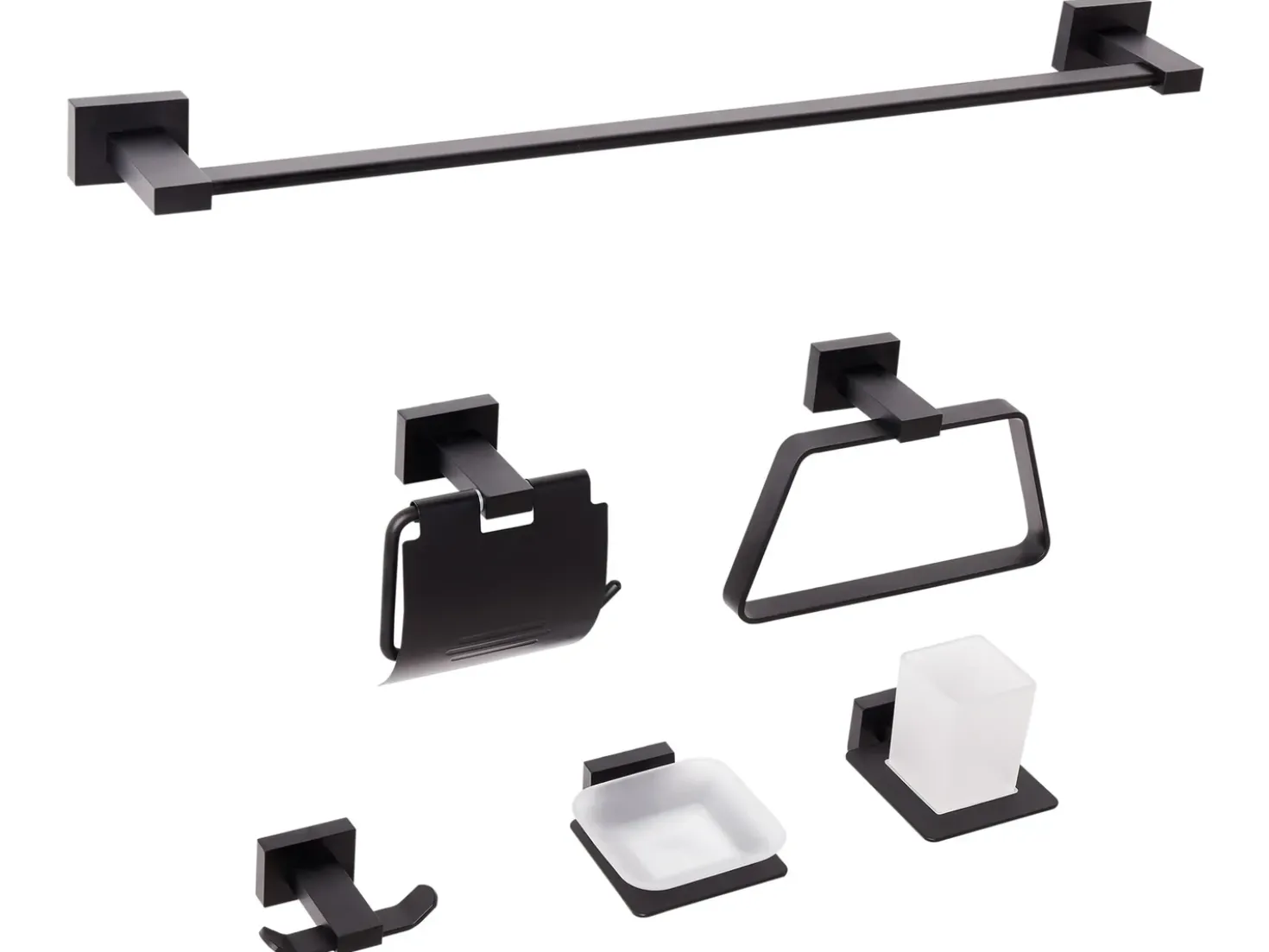 Set di 6 accessori da bagno RIOHACHA con barre e ganci per asciugamani Nero