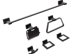 Set di 6 accessori da bagno RIOHACHA con barre e ganci per asciugamani Nero