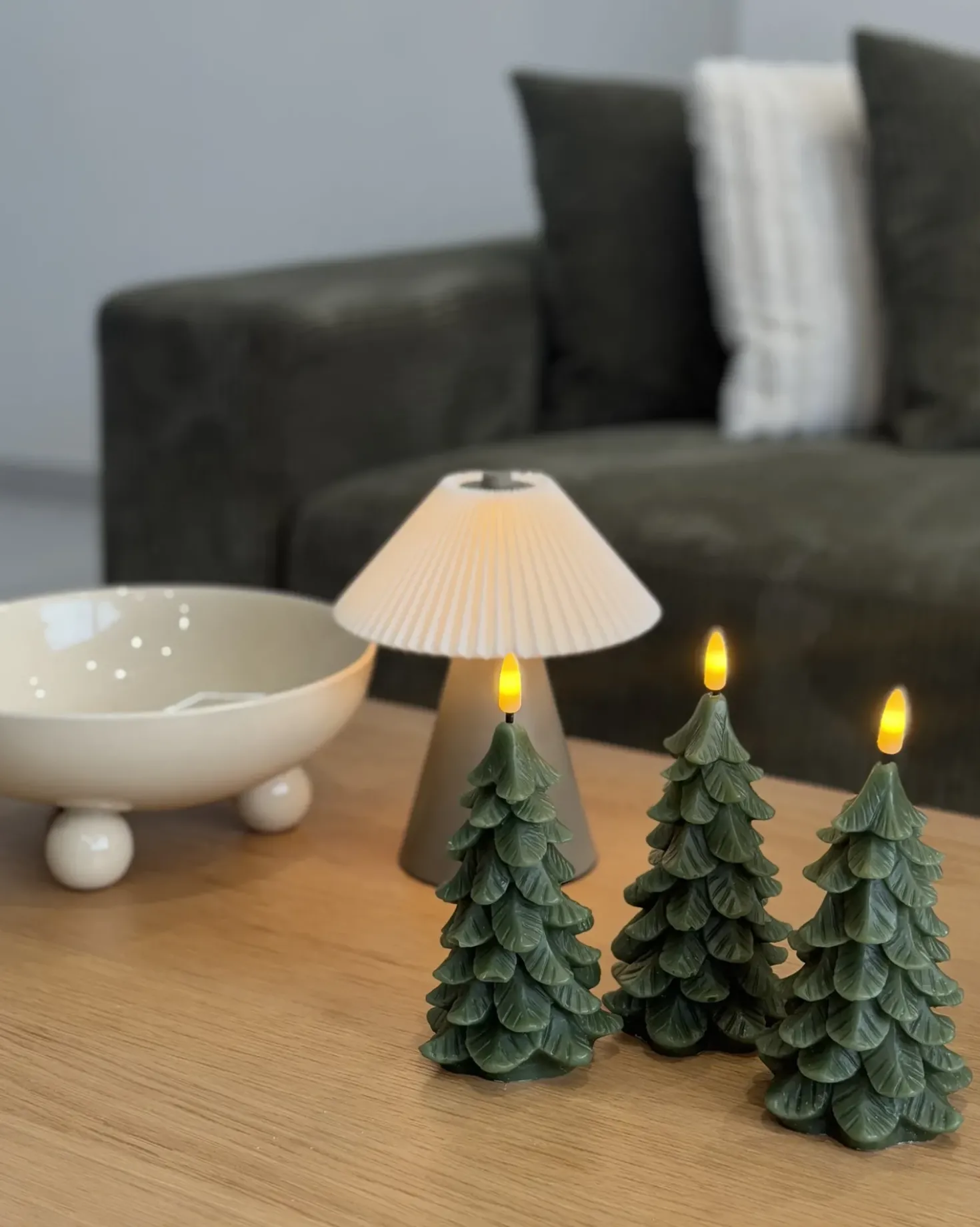 Set di 3 candele LED VELOURA Albero di Natale 16 cm Verde
