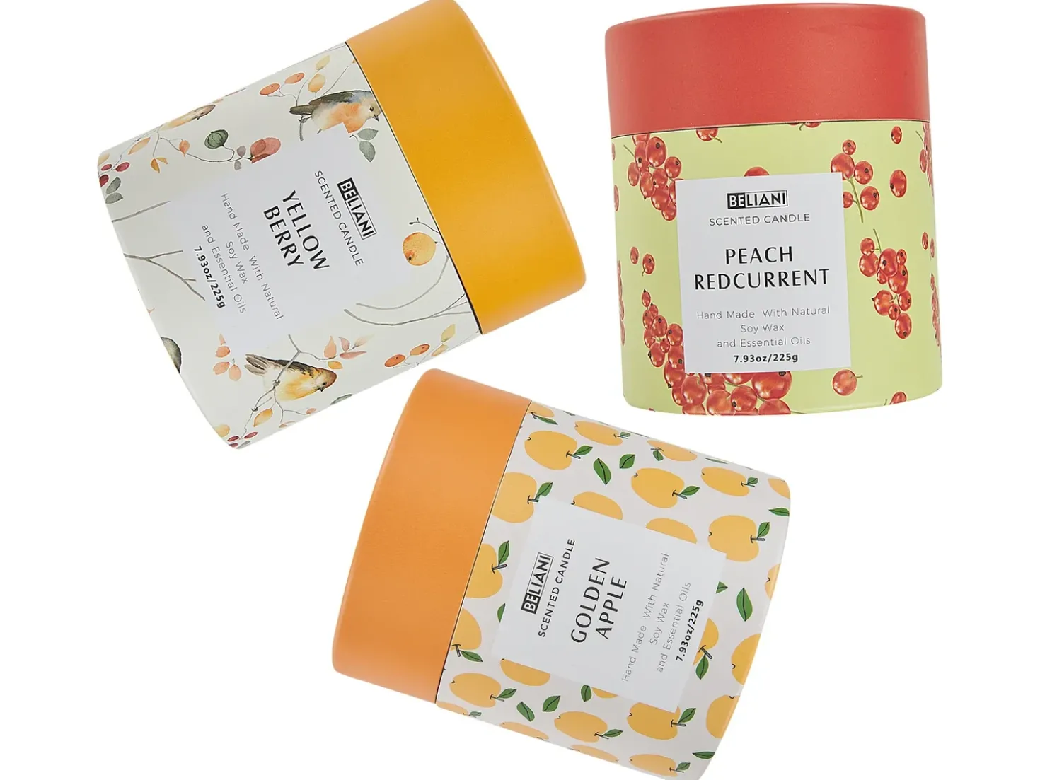 Set di 3 Candele Profumate COLORFUL BARREL Cera di Soia Note fruttate