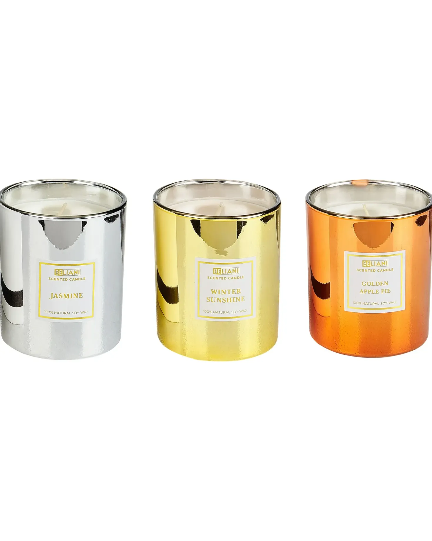 Set di 3 Candele Profumate METALLIC GLAMOUR 9 cm Multicolore