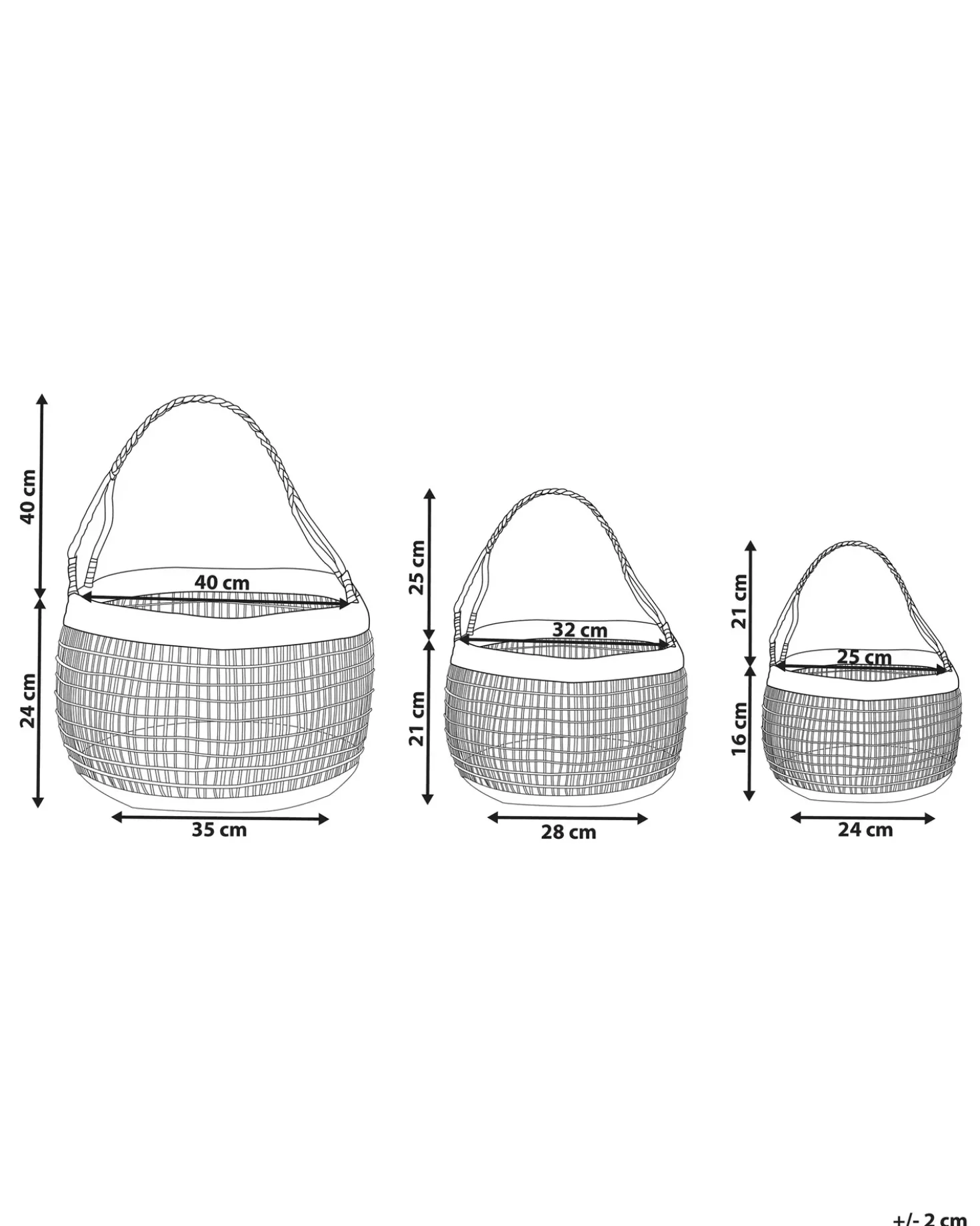 Set di 3 cestini ARAPAIMA Alghe marine Frassino naturale