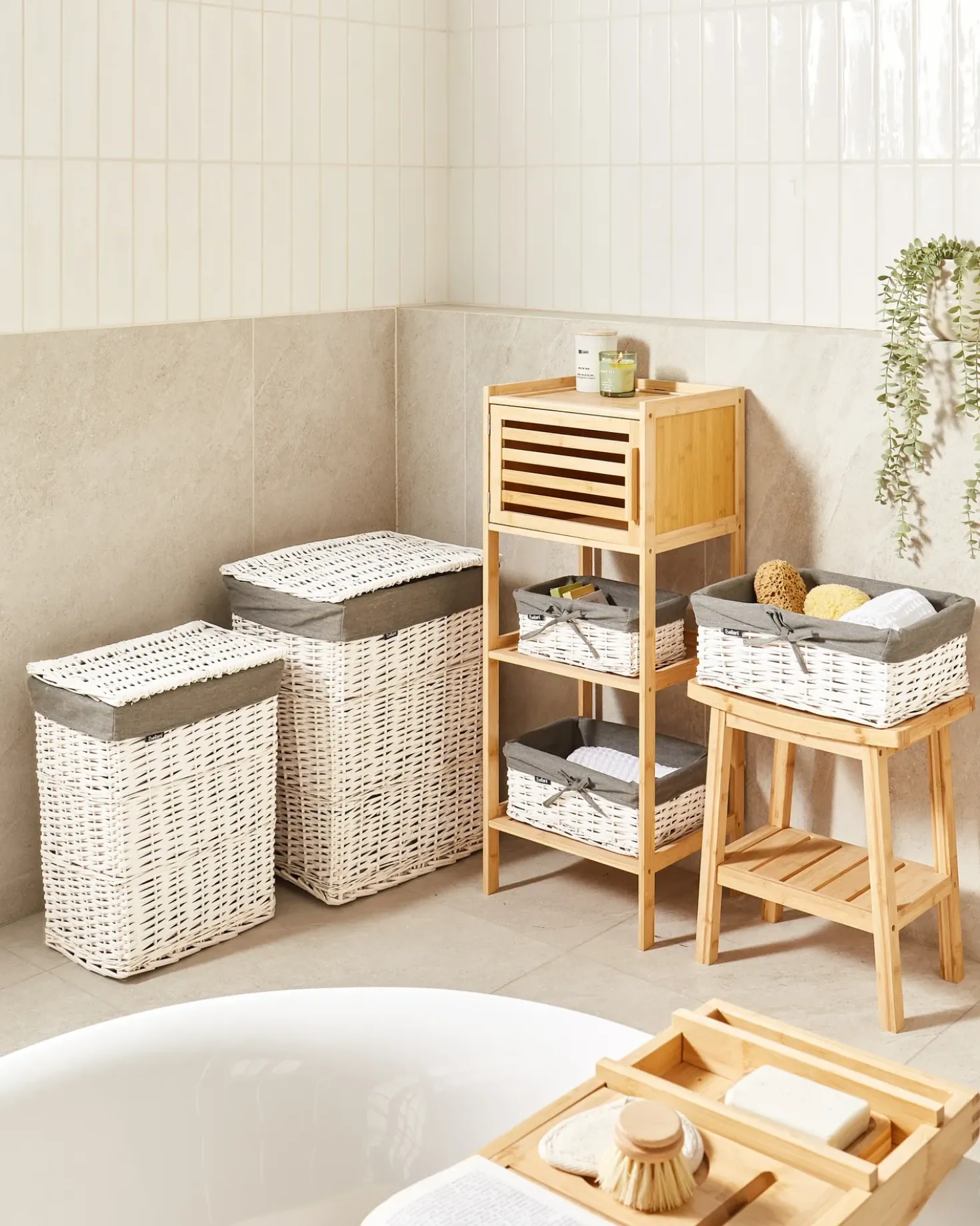 Set di 5 cestini ELLA Legno di salice Bianco 50/86 L