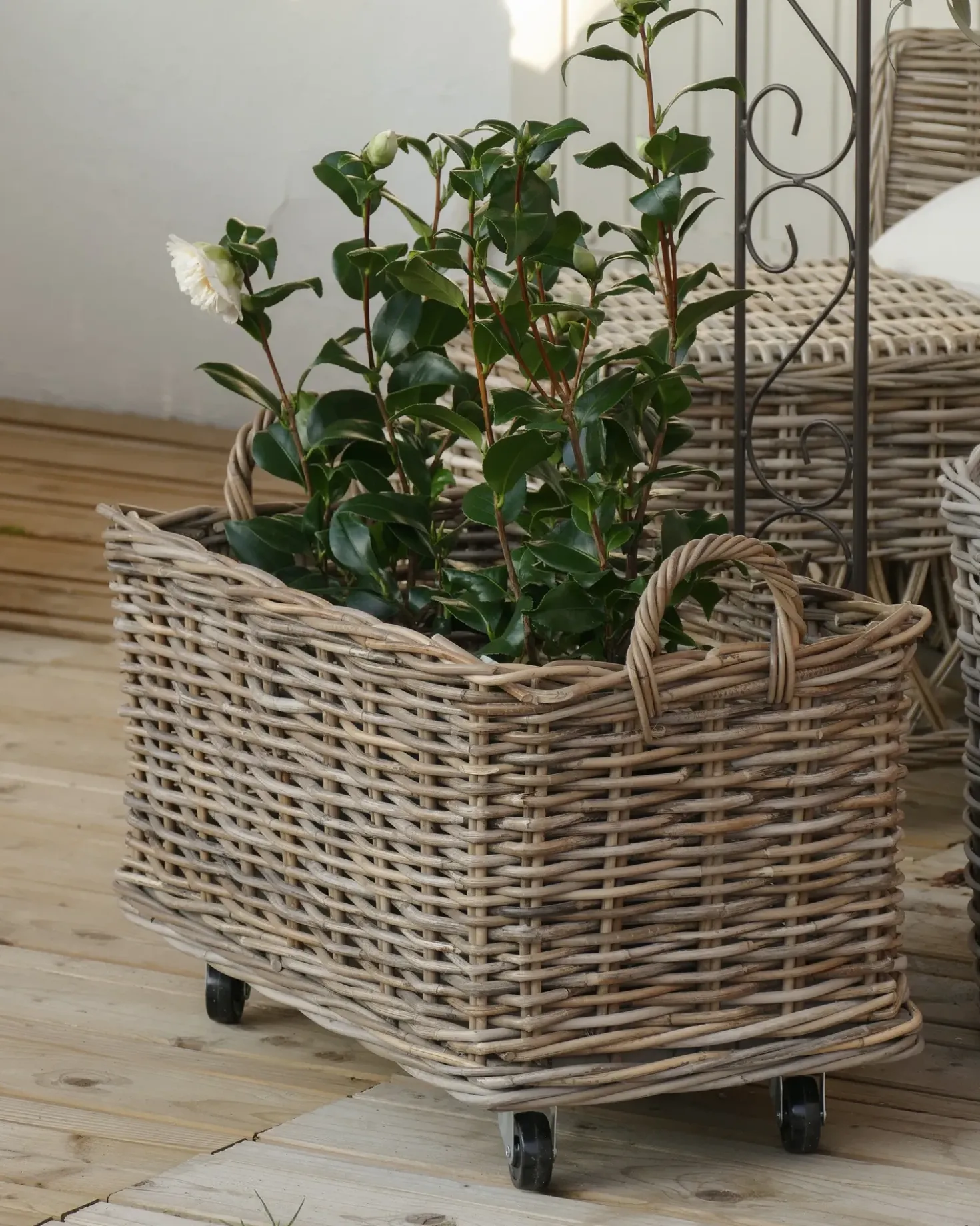 Set di 2 cestini KITIM con ruote Rattan Naturale