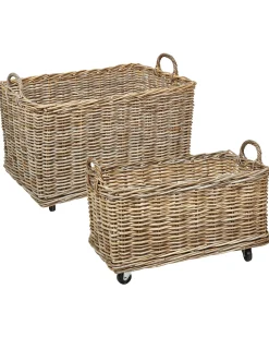 Set di 2 cestini KITIM con ruote Rattan Naturale