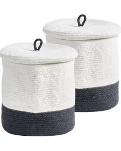 Set di 2 cestini SILOPI Cotone Bianco/Grigio scuro