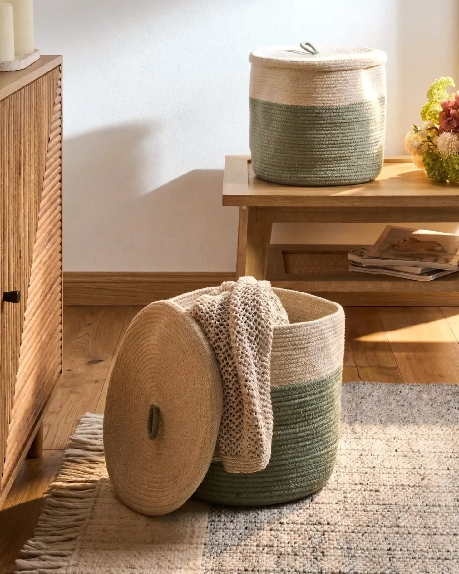 Set di 2 cestini SILOPI Cotone Beige chiaro/Verde