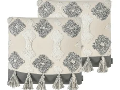 Set di 2 cuscini ALOCASIA Cotone 45 x 45 cm Beige Trama geometrica