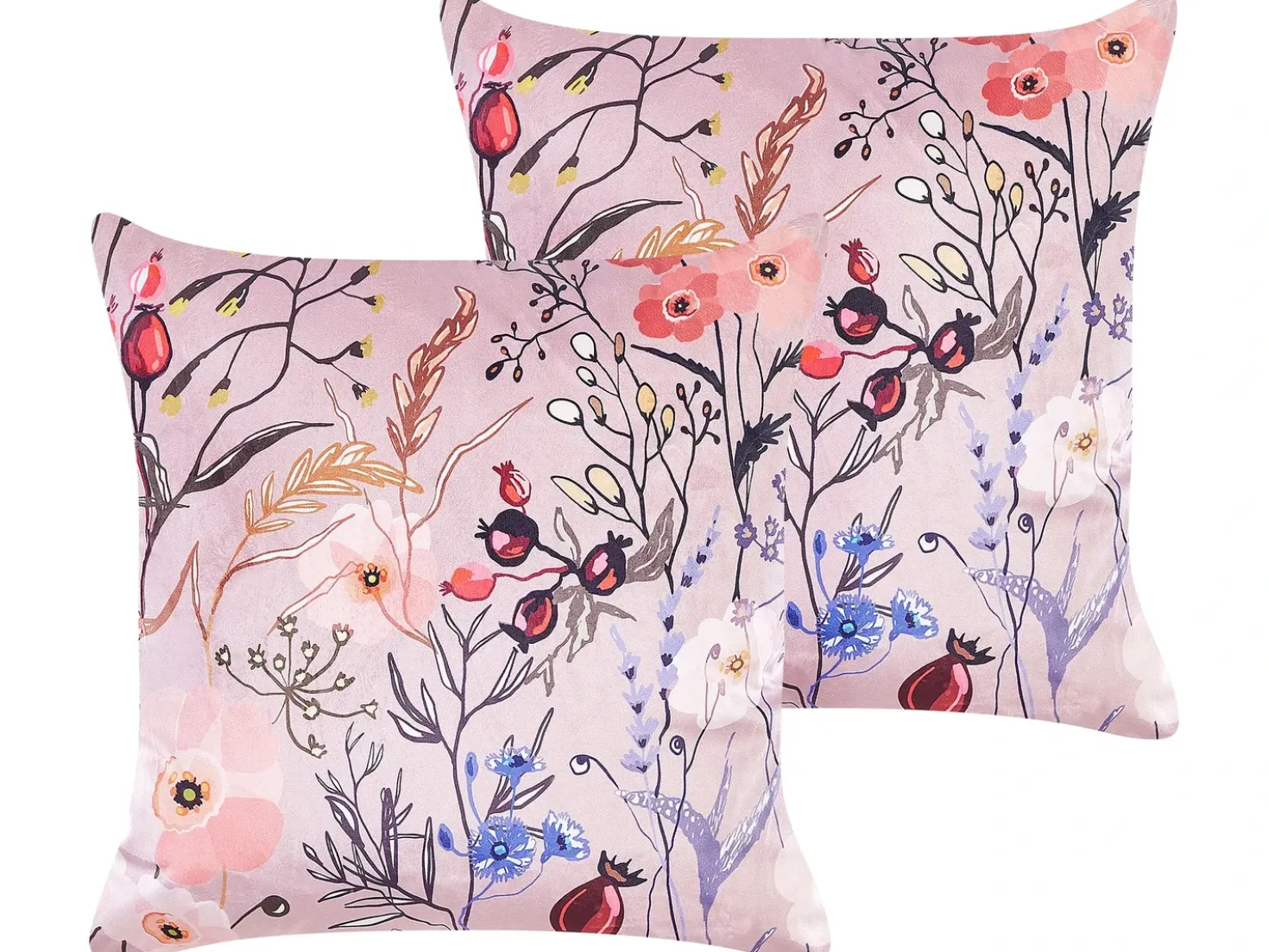Set di 2 cuscini ANEMONES Velluto 45 x 45 cm Rosa pastello Trama floreale
