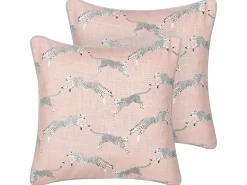 Set di 2 cuscini ARALES Cotone 45 x 45 cm Rosa pastello Trama animale