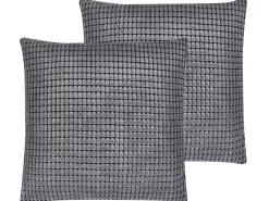 Set di 2 cuscini ASPIDISTRA Velluto 45 x 45 cm Grigio Trama geometrica