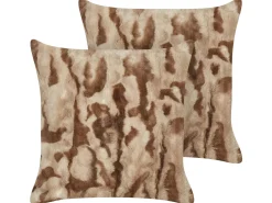 Set di 2 cuscini BAKIRA Finta pelliccia 45 x 45 cm Marrone Trama astratta