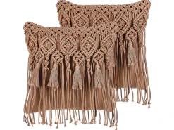 Set di 2 cuscini BAMIAN Cotone 45 x 45 cm Marrone chiaro Trama geometrica
