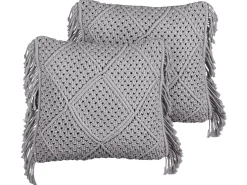 Set di 2 cuscini BESHAM Cotone 45 x 45 cm Grigio Trama geometrica