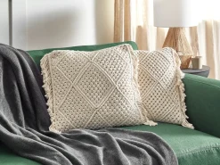 Set di 2 cuscini BESHAM Cotone 45 x 45 cm Beige chiaro Trama geometrica