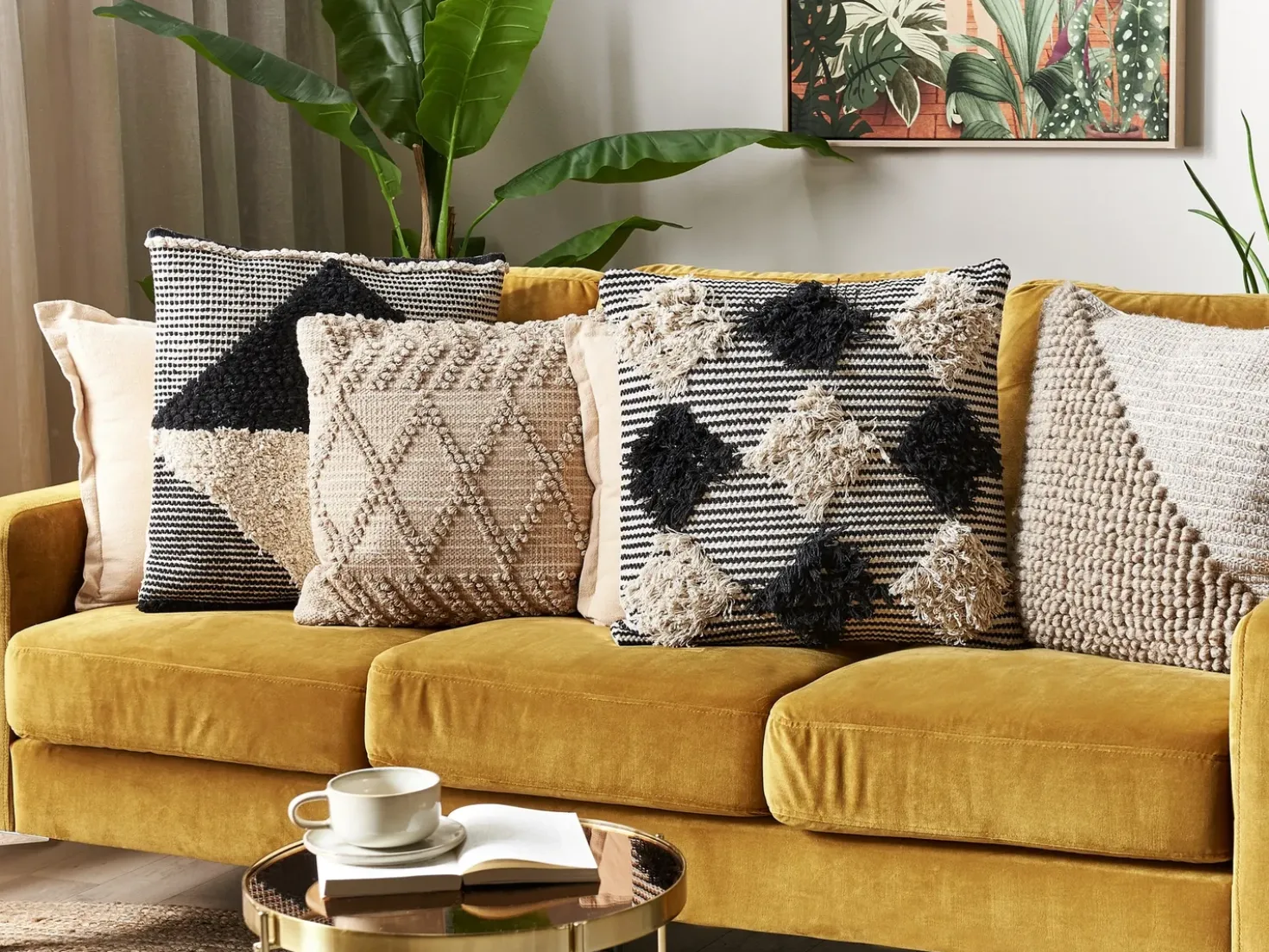 Set di 2 cuscini BHUSAWAL Cotone 50 x 50 cm Nero Trama geometrica