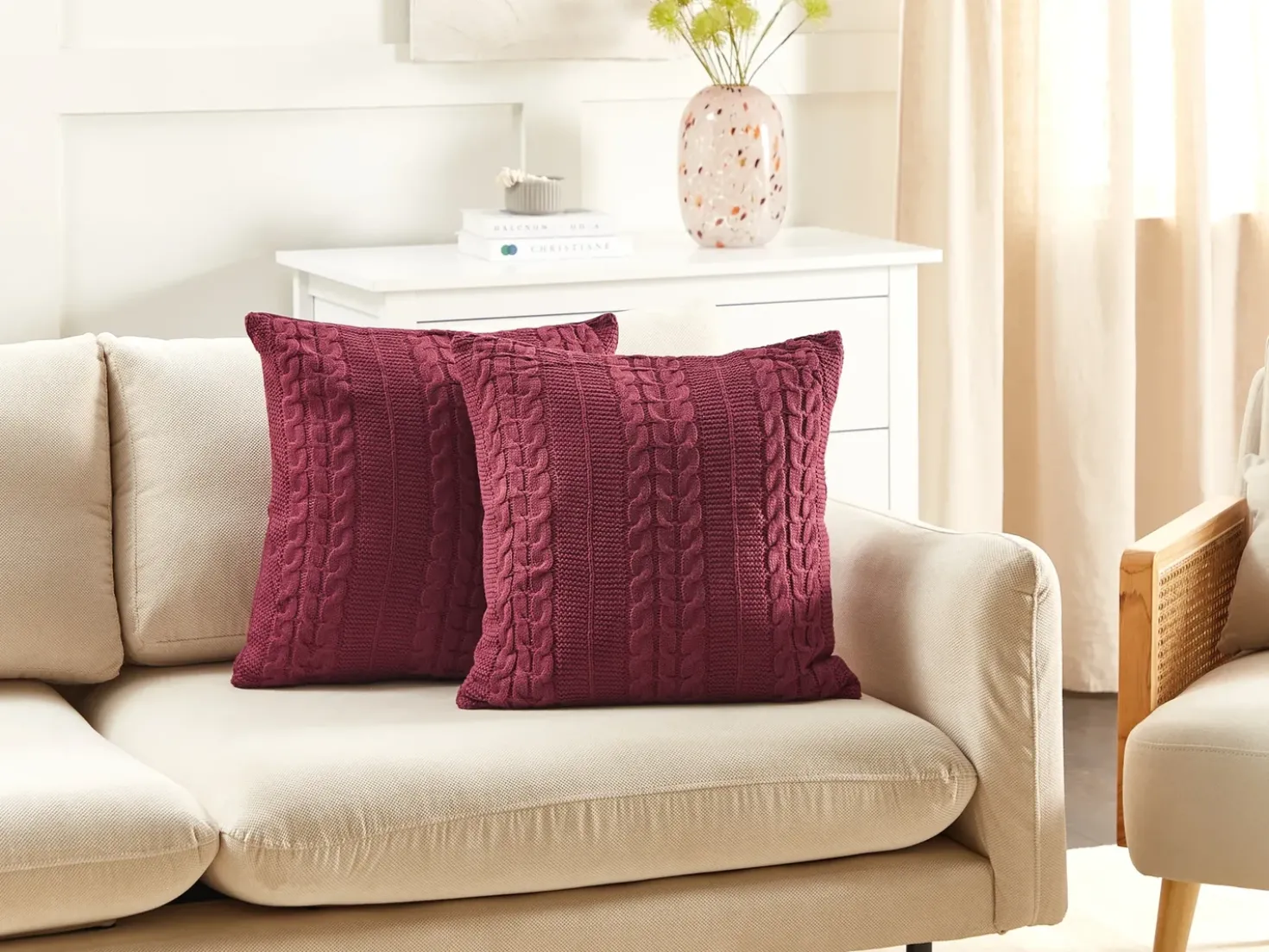 Set di 2 cuscini CADETIA Cotone 45 x 45 cm Bordeaux Tinta unita