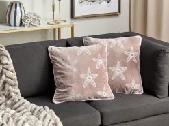 Set di 2 cuscini CERAMIUM Velluto 45 x 45 cm Rosa pastello Trama floreale