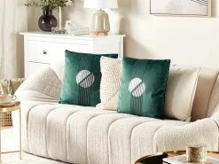 Set di 2 cuscini CEROPEGIA Velluto 45 x 45 cm Verde smeraldo Trama geometrica