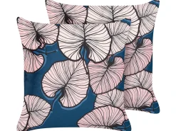 Set di 2 cuscini CHRYSANTHEMUM Velluto 45 x 45 cm Blu scuro Trama di piante