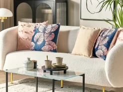 Set di 2 cuscini CHRYSANTHEMUM Velluto 45 x 45 cm Blu scuro Trama di piante