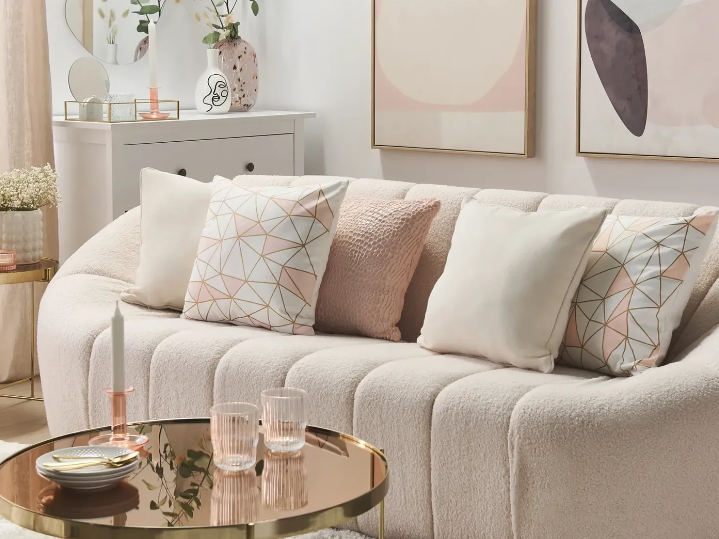Set di 2 cuscini CLARKIA Cotone 45 x 45 cm Rosa Trama geometrica