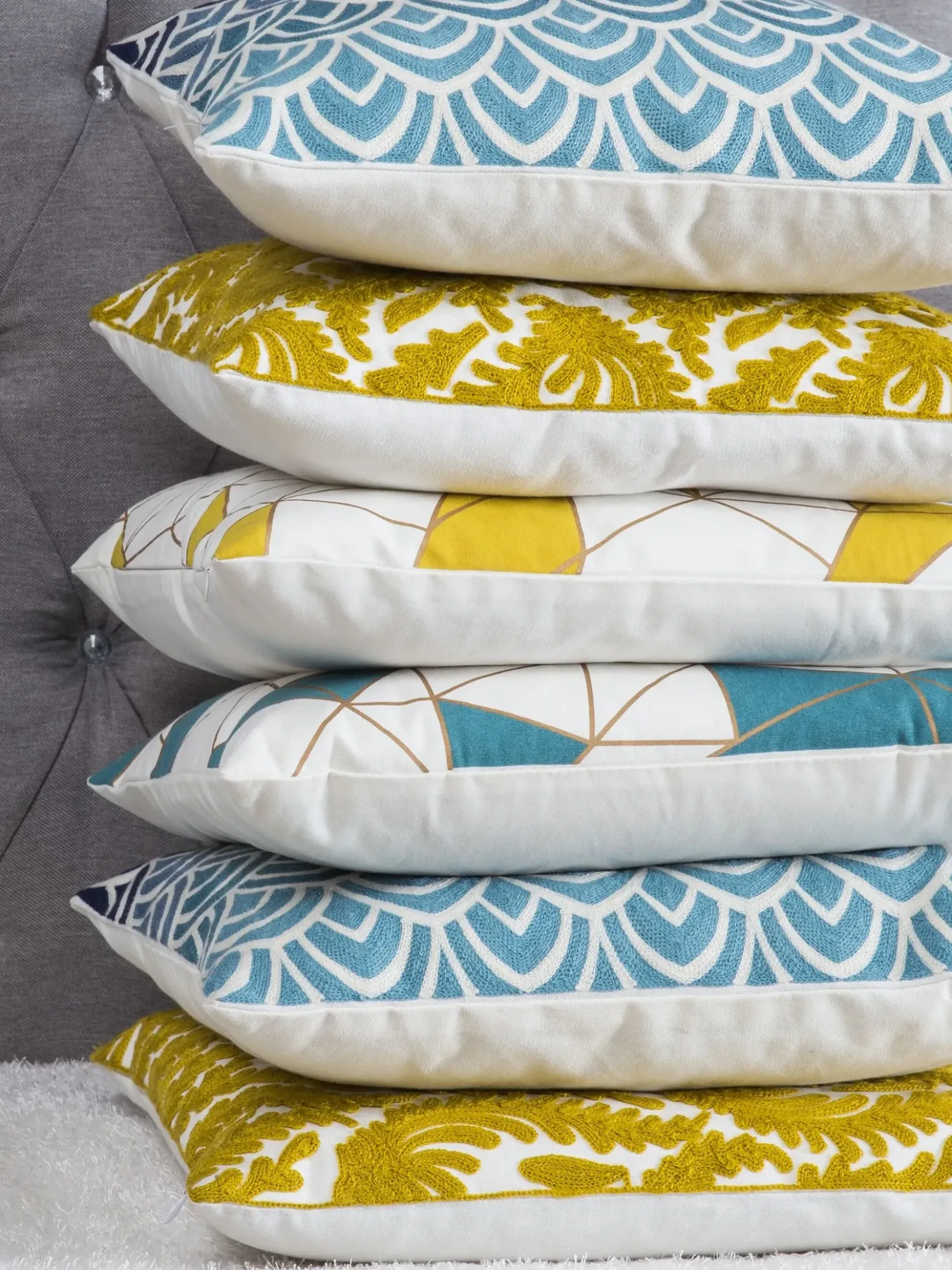 Set di 2 cuscini CLARKIA Cotone 45 x 45 cm Giallo Trama geometrica