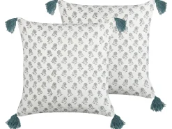 Set di 2 cuscini CORNUS Cotone 45 x 45 cm Blu Trama floreale