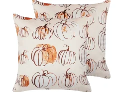 Set di 2 cuscini CUCURBITA Velluto 45 x 45 cm Beige Trama di piante