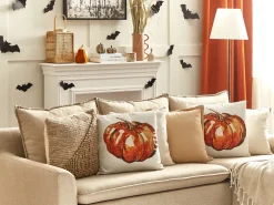 Set di 2 cuscini CURBITA Velluto 45 x 45 cm Beige Trama di piante