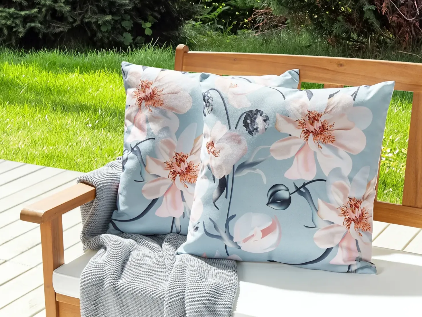 Set di 2 cuscini da esterno APRICALE Trama floreale 45 x 45 cm Blu