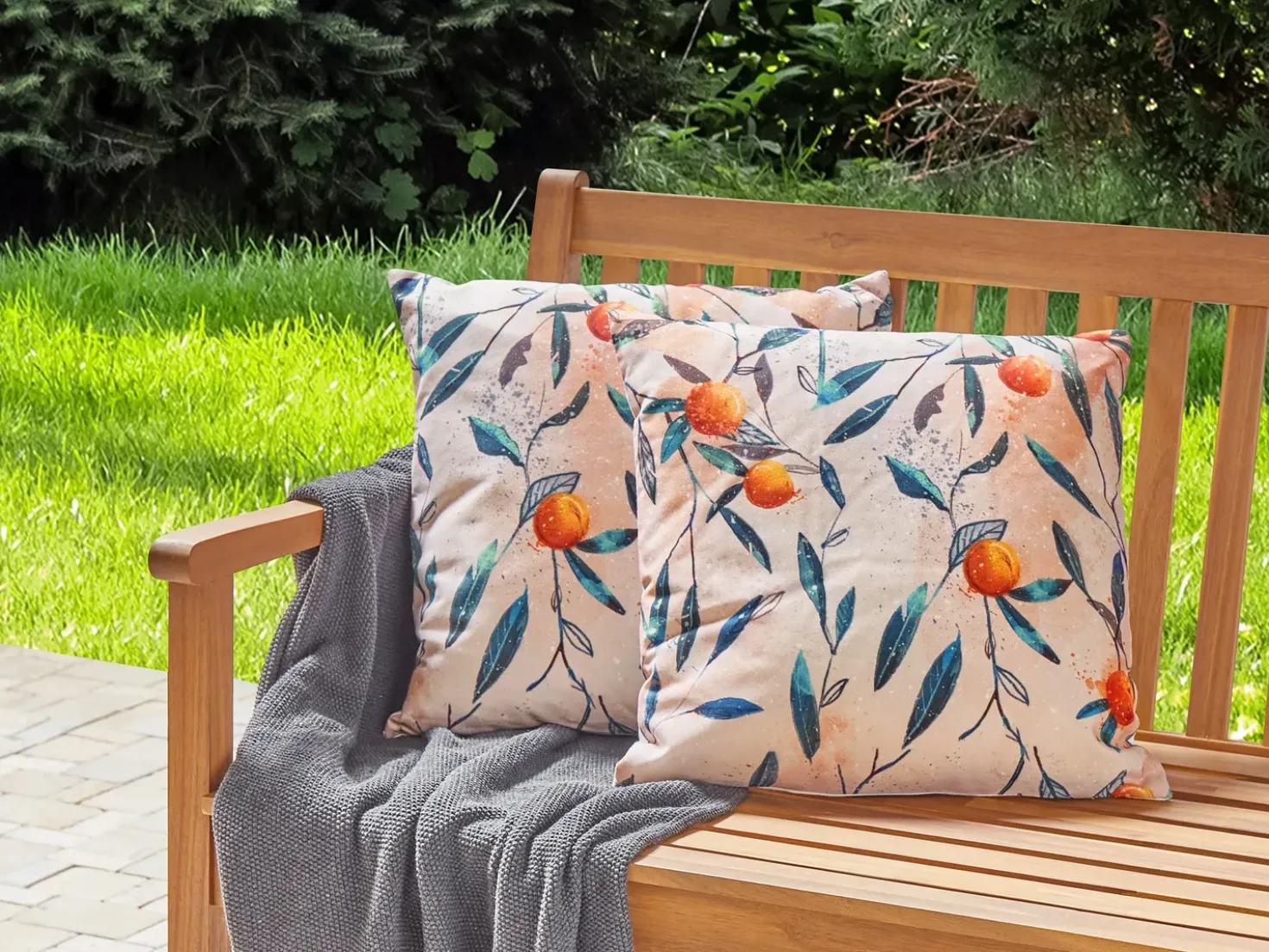Set di 2 cuscini da esterno PIALPETTA Trama di piante 45 x 45 cm Arancione