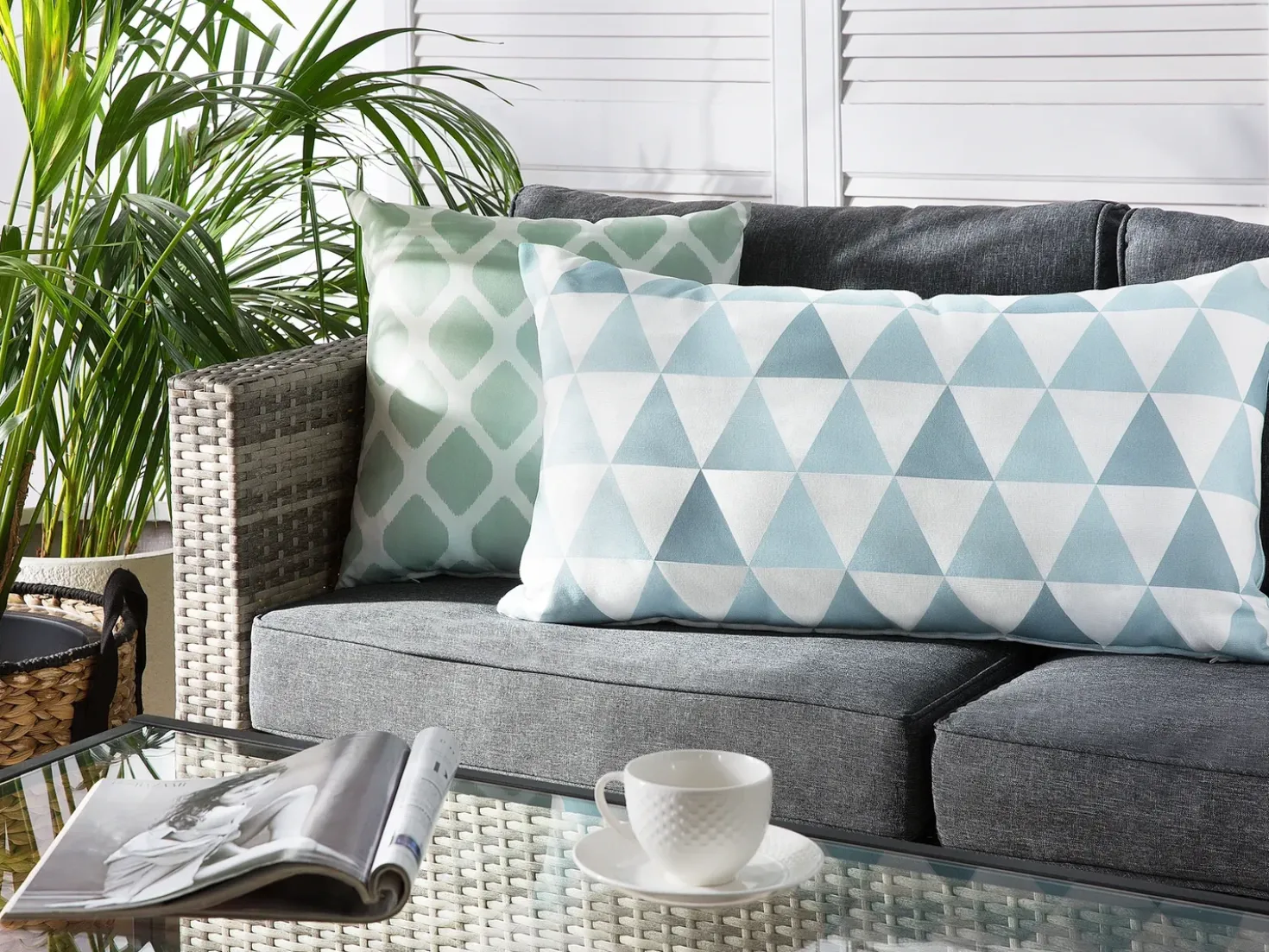 Set di 2 cuscini da esterno TRIFOS Trama geometrica 40 x 70 cm Blu