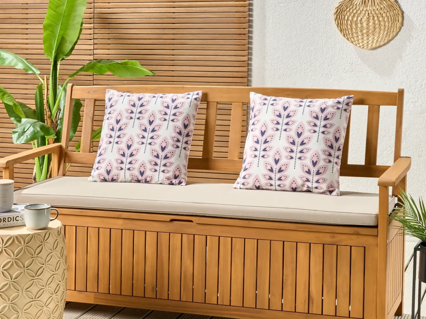 Set di 2 cuscini da esterno TORRETTA Trama di piante 45 x 45 cm Bianco sporco