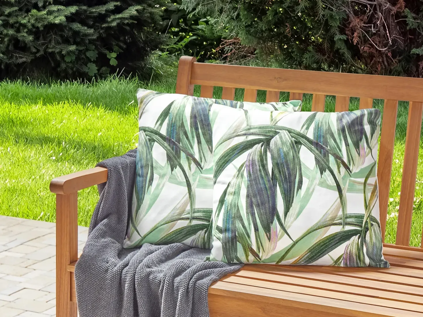 Set di 2 cuscini da esterno CALDERINA Trama di piante 45 x 45 cm Verde
