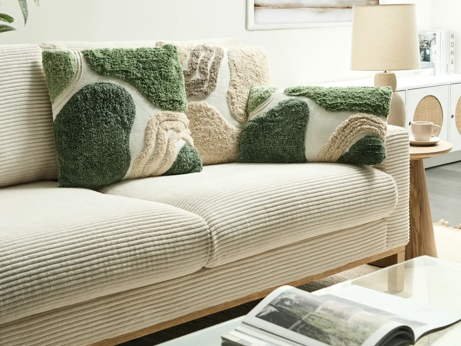 Set di 3 cuscini decorativi ALSTONIA Cotone 30 x 50 cm 45 x 45 cm Verde Trama astratta