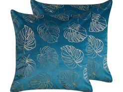 Set di 2 cuscini DELICIOSA Velluto 45 x 45 cm Blu Trama di piante